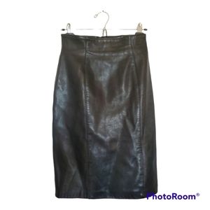 DANIER High Waist Black Genuine Leather Pencil Skirt - Size 4, S